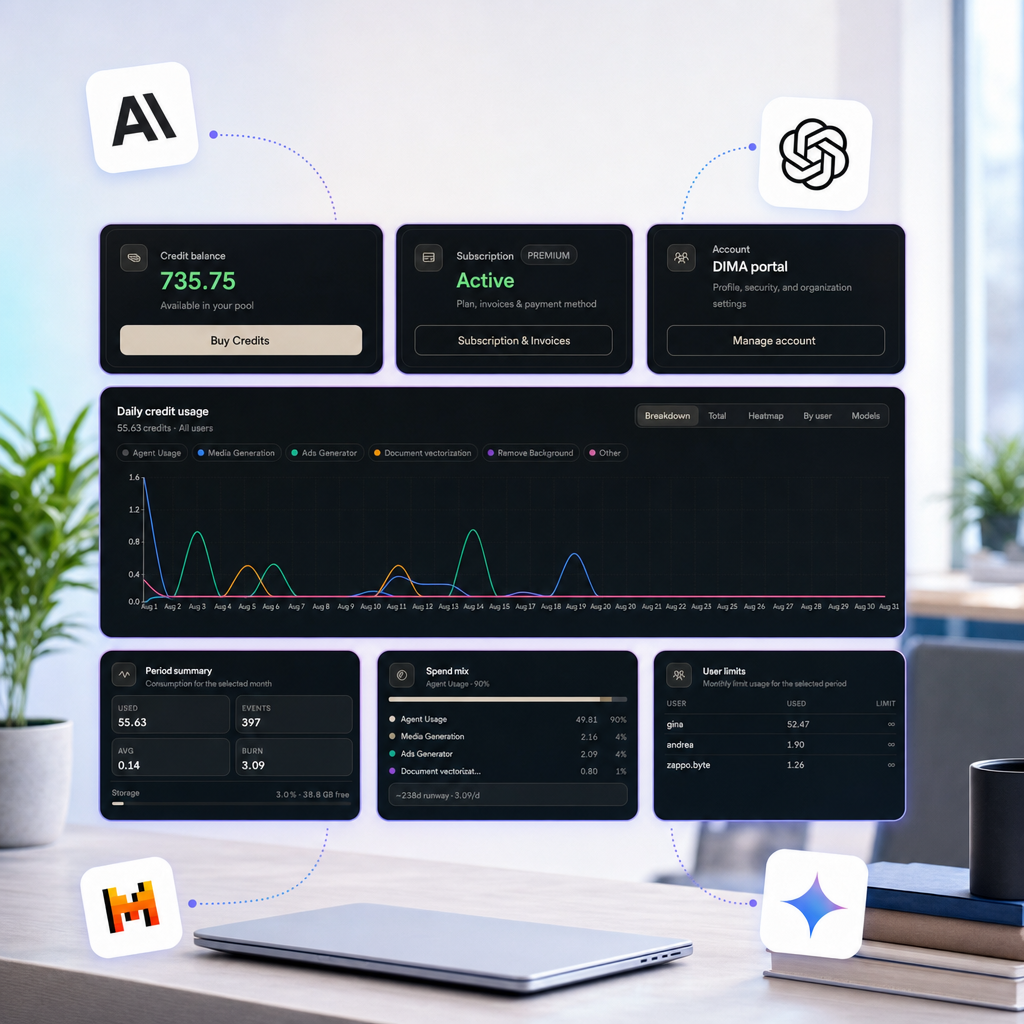 Operational usage and activity dashboard in DIMA