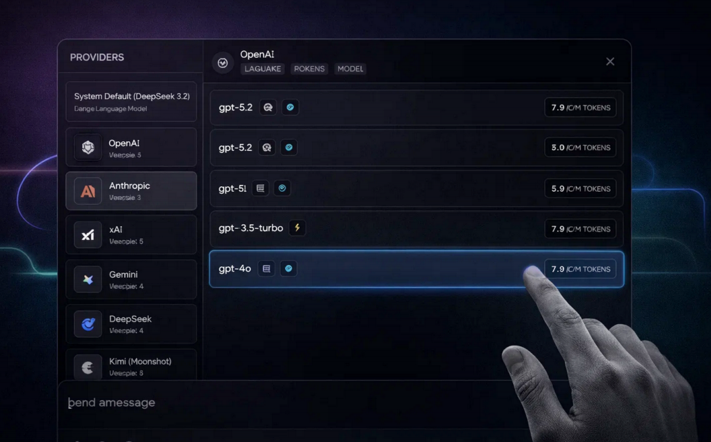 Switch between GPT, Claude, Gemini and other frontier models inside one chat